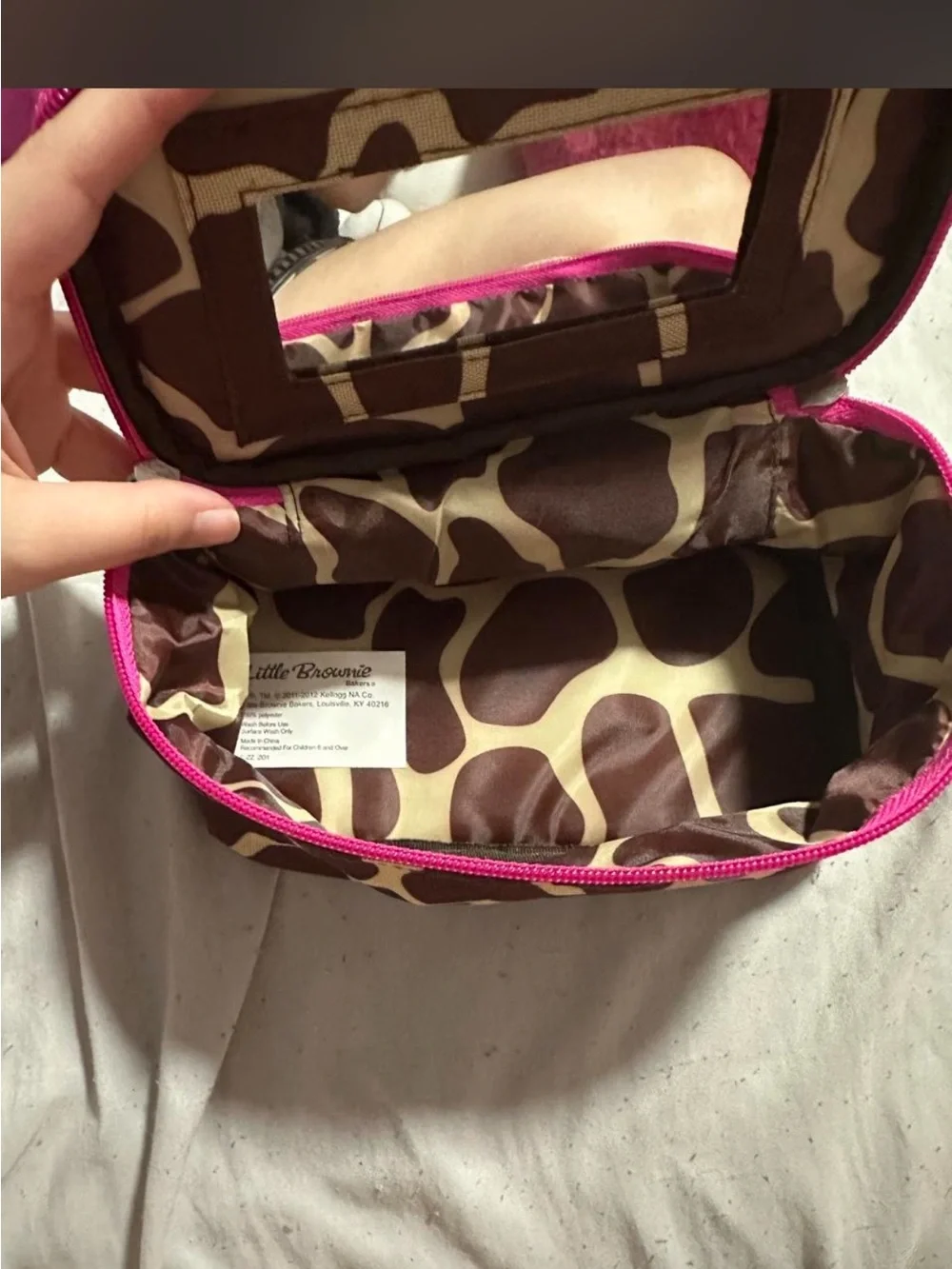 Giraffe-Print Phone Pouch with Pink Trim